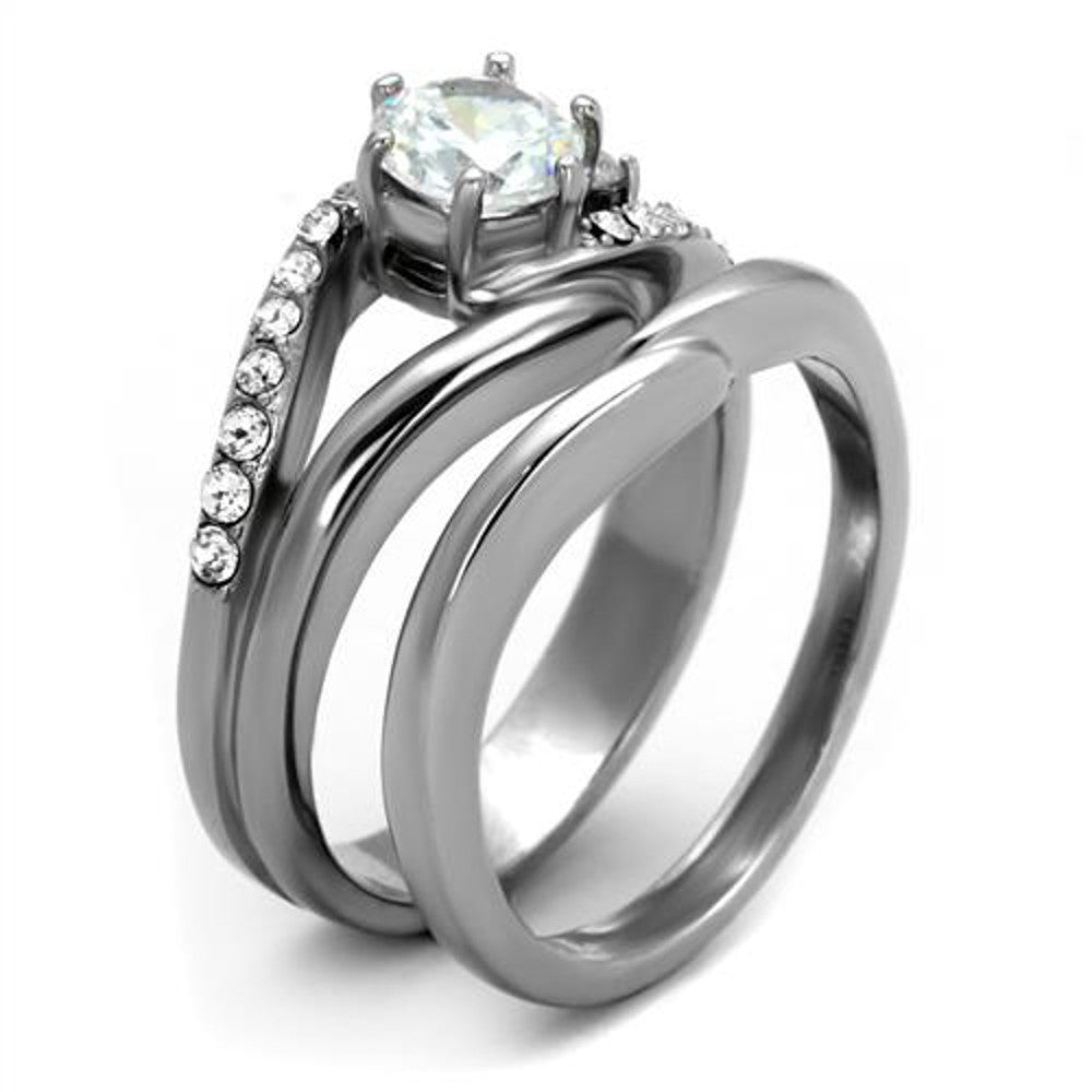 ARTK2118 Stainless Steel 1.19 Ct Round Cut Cubic Zircona Wedding Ring Set Women's Sz 5-10